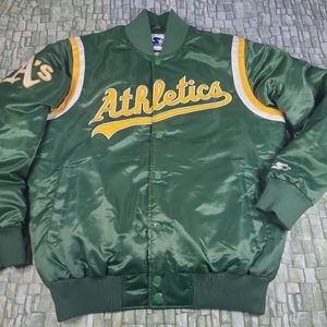 Retro Oakland Athletics A's bomber Jacket by Starter Sz L Green